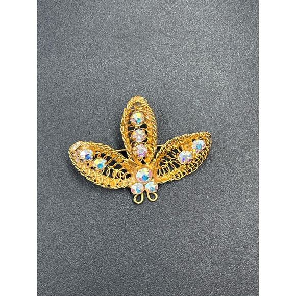 Vintage Made in Austria Brushed Gold
Coiled Metal Brooch AB Austrian Rhinestones - Picture 4 of 12